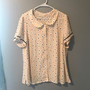 Modcloth 2X Yellow Daisy Short Sleeve Button Down